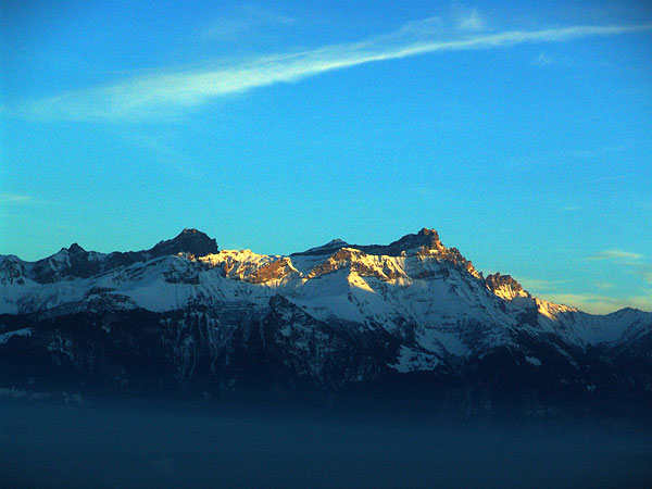 Vue sur les Alpes depuis  Torgon (Valais), 15 janvier 2005.