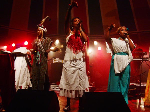 L'urban ethnic soul de Zap Mama rencontre Etran Finatawa, le blues des nomades du désert, au World Music Festival d'Oron, dimanche 31 juillet 2005.